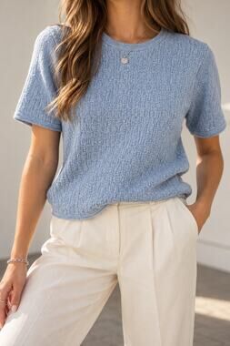 Vintage Pendleton Blue 100% Merino Wool Short Sleeve Sweater Size 1X